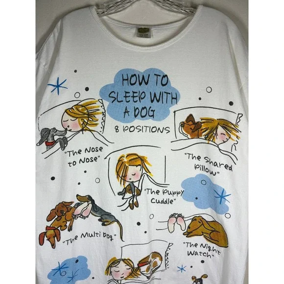 How To Sleep With A Dog Graphic Night Shirt White One Size Cotton Humor Puppy - Picture 2 of 10